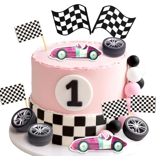 rosa auto carreras decoracion pastel topper auto bandera cuadros cumpleaños decoracion rapido uno rapido tres necesitar cuatro velocidad cumpleaños decoraciones