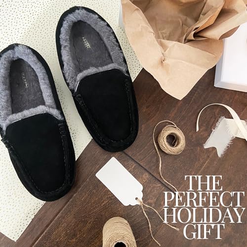 Image of Fireside By Dearfoams Men's Melbourne Genuine Shearling Moccasin Slippers, Memory Foam Sudede Loafers Slip-in House Shoes