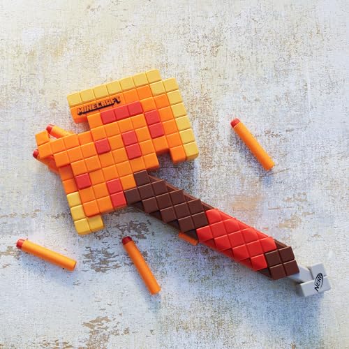 Image of Nerf Minecraft Firebrand Dart Blasting Axe, 6 Elite Foam Darts, Design Inspired by Axe in The Game, Pull Down Priming, Toys