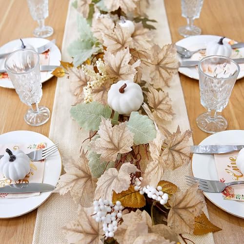 Guirnalda artificial de hojas de otoño con calabazas decorativas para casa de campo 8