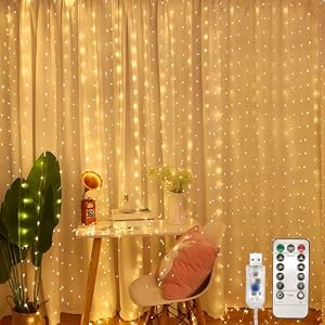 Jsdoin Curtain Fairy Lights, 3.6m x 3m 360leds USB Operated 8 Modes String Light Indoor Waterproof Hanging Window Lights with Hooks for Christmas, Wedding, Party,Wall, Home Decorations (Warm White)