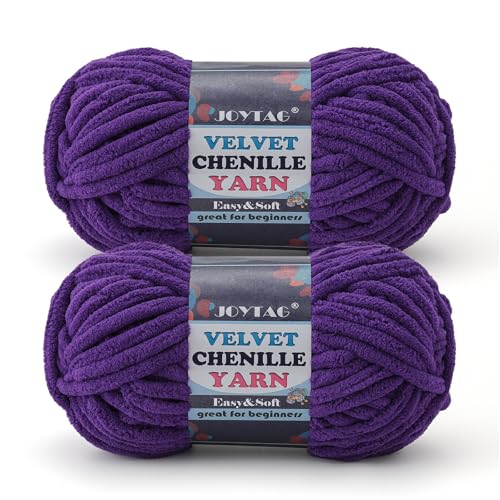 Image of 2 Pack Chunky Chenille Yarn for Crocheting and Knitting,Thick Bulky Plush Fluffy Velvet Soft Baby Blanket Crochet Chenille Yarn for Crocheting Blankets /Amigurumi /DIY Crafts(Dark Purple