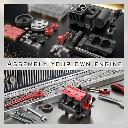 Image of Model Engine Kit for Adults - L2 Mini Engine Build Kit That Runs on Gas, Twin Cylinder 4 Stroke Nitro Engine DIY Full Metal Car Engine Model Kit Educational Experiment, TOYAN FS L200AC (KIT)
