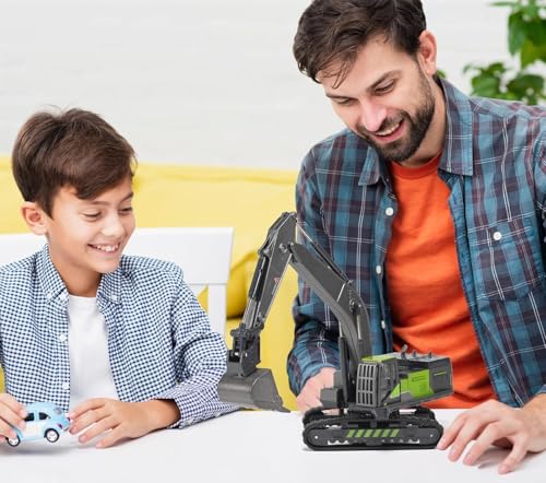 Image of Unbreakable Friction Powered Excavator Truck with All Moving Parts Pull Back Vehicle Engineering Long Crane Die cast Alloy Model Construction Toy for Kids Boys Girls
