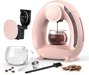 BENFUCHEN Cafetera de un solo uso con filtro de café molido, cafetera Americano Mini cafetera/tetera de una taza, control de un toque, 4-8 oz de tamaños de infusión (rosa)