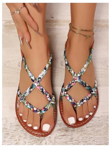 Image of Verdusa Women's Flat Sandals Strappy Dressy Ankle Strap Casual Summer Thong Sandals for Beach