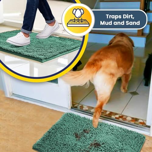 Muddy Mat® AS-SEEN-ON-TV Highly Absorbent Microfiber Door Mat and Pet Rug, Non Slip Thick Washable Area and Bath Mat Soft Chenille for Kitchen Bedroom Indoor and Outdoor - Seafoam Green 24" x 72"