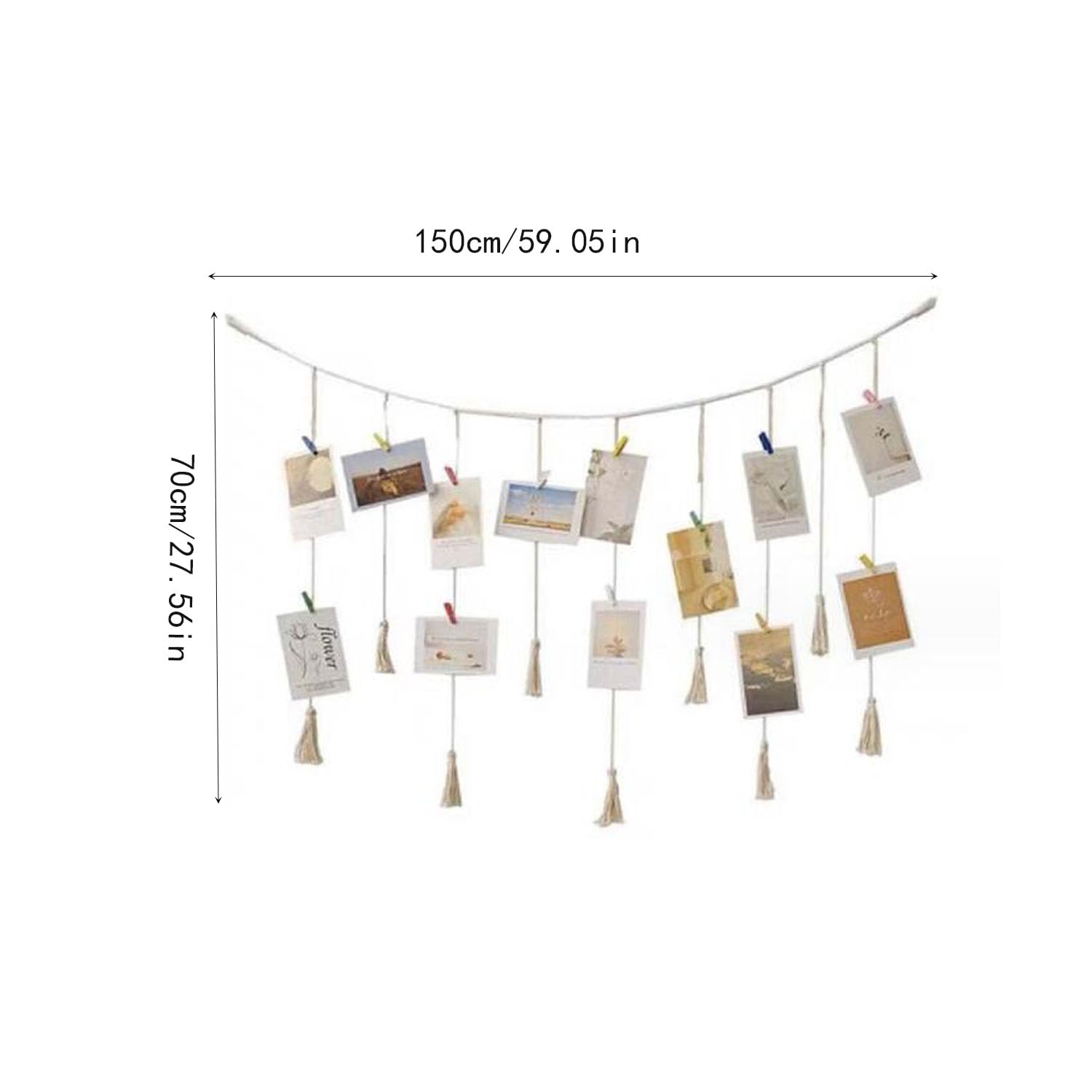 XDHLDULYK 1PCS Wall Hanging Photo Display, DIY Wall Decorations,Boho Photo Garland,Macrame Wall Hanging Pictures Holders for Bedroom Nursery Dorm (59.05inch)
