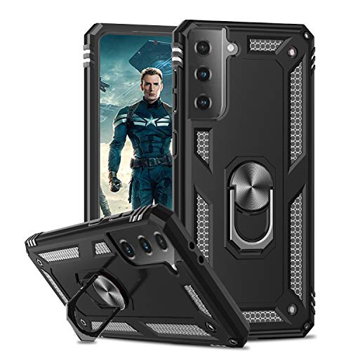 LeYi Compatible with Samsung Galaxy S21 Plus 5G Case, [Military-Grade] Defender Armor Protective Phone Case Cover with Ring Holder Kickstand for Samsung S21 Plus (6.7-Inch) (2021), Black
