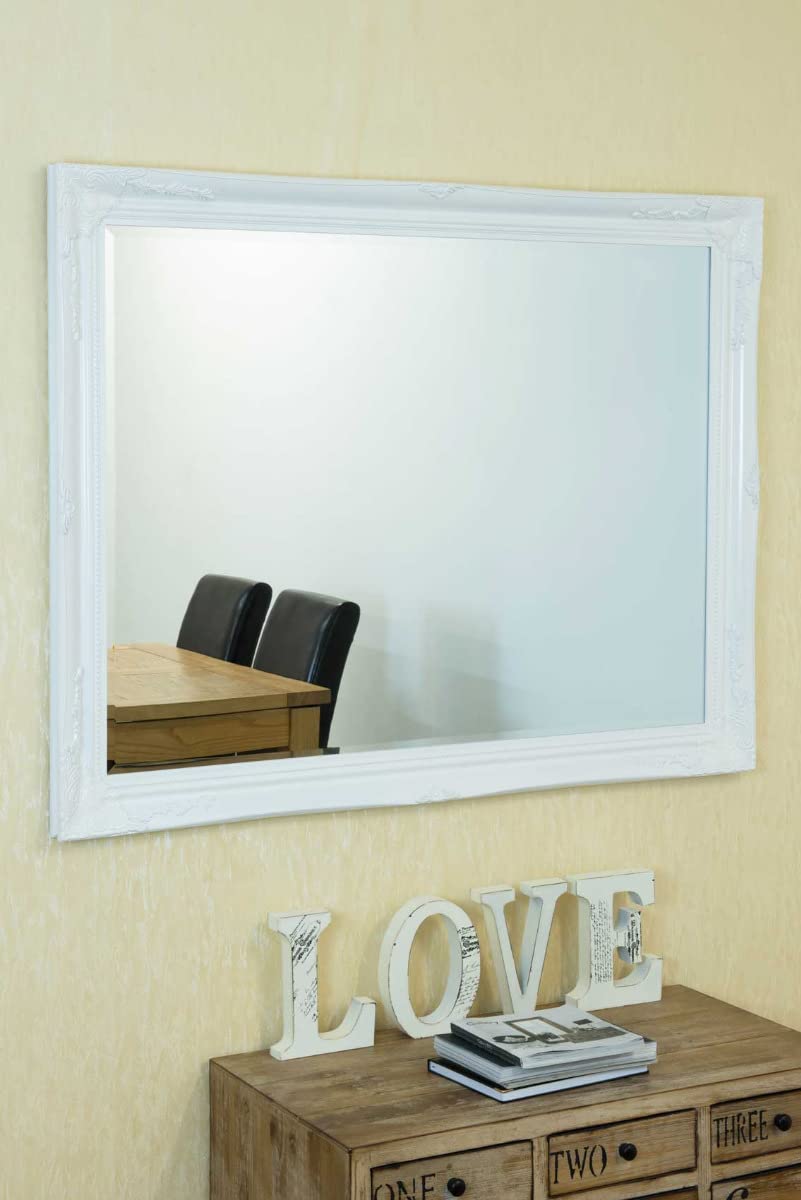 Milton Manor Large Antique Shabby Chic Design White Mirror 4Ft7 X 3Ft7 140cm X 109cm