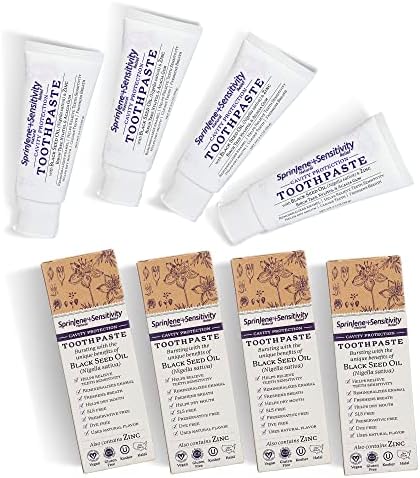 Sprinjene Toothpaste Sensitive Teeth & Gum with Fluoride Cavity Protection Natural Non Toxic SLS Free Toothpaste for Fresh Breath Dry Mouth, Preservative Free, Black Seed Oil & Zinc 4 Pack (Original)