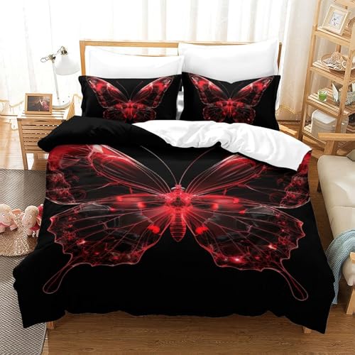 Housse de couette papillons 3D pour lit simple 140x200 avec taies d'oreiller