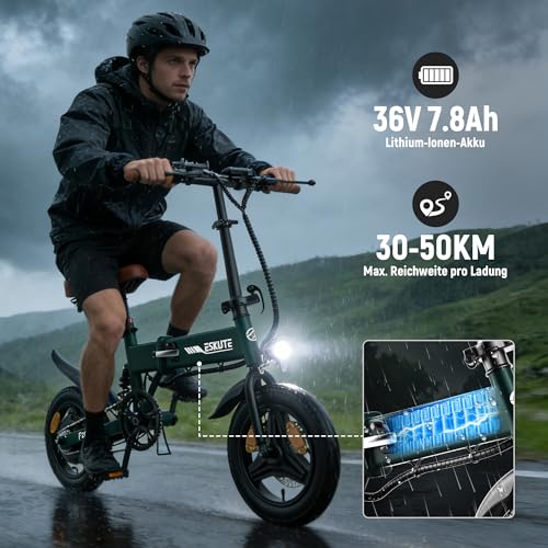 Akku-Stand und Pedalassist-Modi bei Tageslicht sichtbar. (104 Zeichen) - Detailansicht von ESKUTE F200 E-Bike Klapprad...