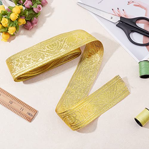 Fingerinspire 5 Yards 1.6 Inch 4Cm Glitter Metallic Gold Ribbon, Vintage Jacquard Craft Ribbon Floral Emobridered Woven Trim Ribbon Diy Embellishment For Crafts Gift Wrapping Bouquet Sewing Wedding #TOP4
