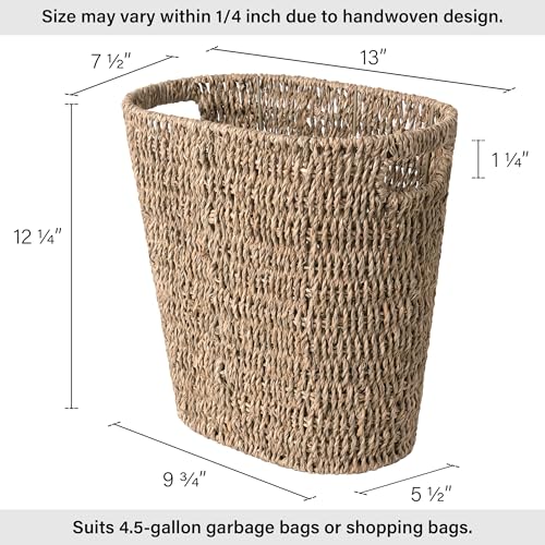 Image of StorageWorks Wicker Waste Basket, Handwoven Seagrass Trash Can with Built-in Handles, Wicker Garbage Can for Bedroom, Bathroom, 1 Pack