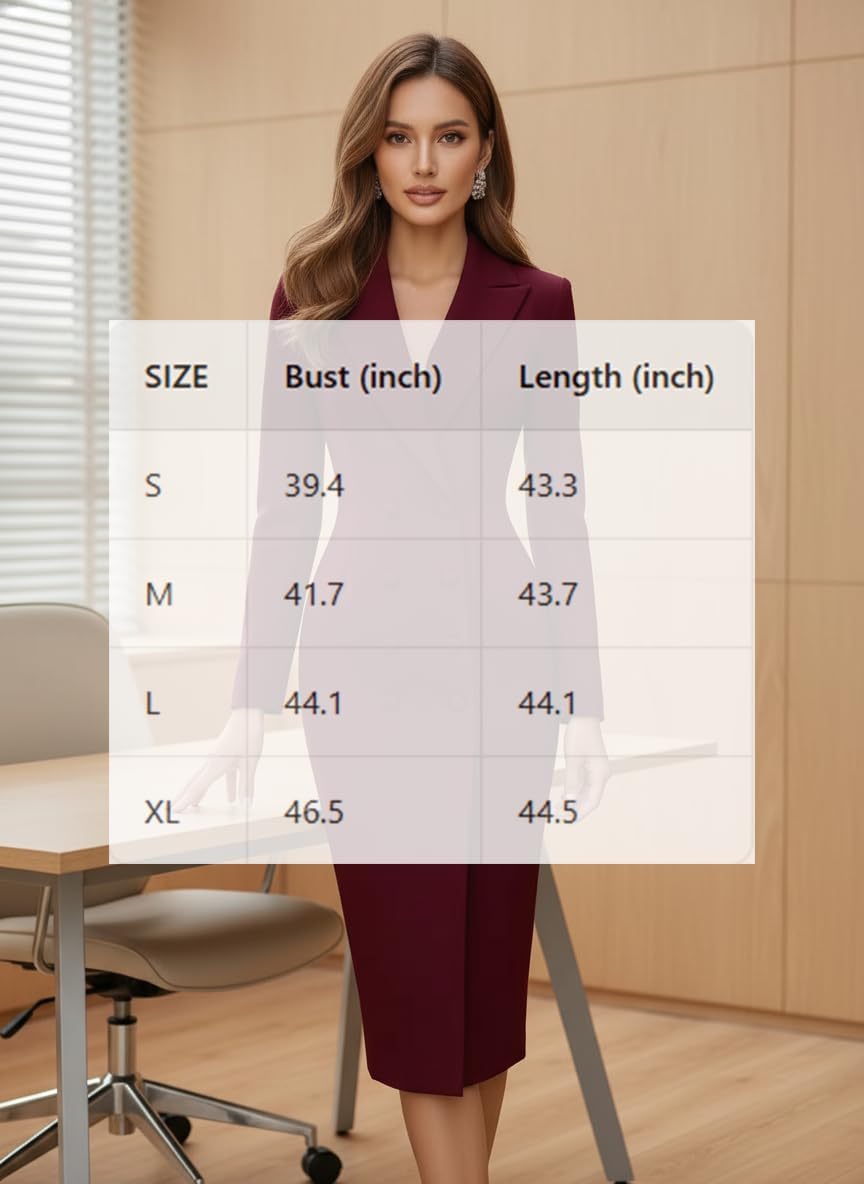 Women's Double-Breasted Blazer Dress Structured Long Sleeve Midi Sheath Dress for Office Wear,Business Meetings,Cocktail Events,Formal Gatherings White - Image 4