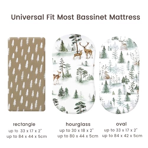 Image of PHF 3 Pack Soft Bassinet Sheets, Woodland Breathable Comfy Cradle Sheets for Baby Boys Girls Neutral, No Slip Universal Fit for Most Cradle and Bassinet Mattress, Woodland