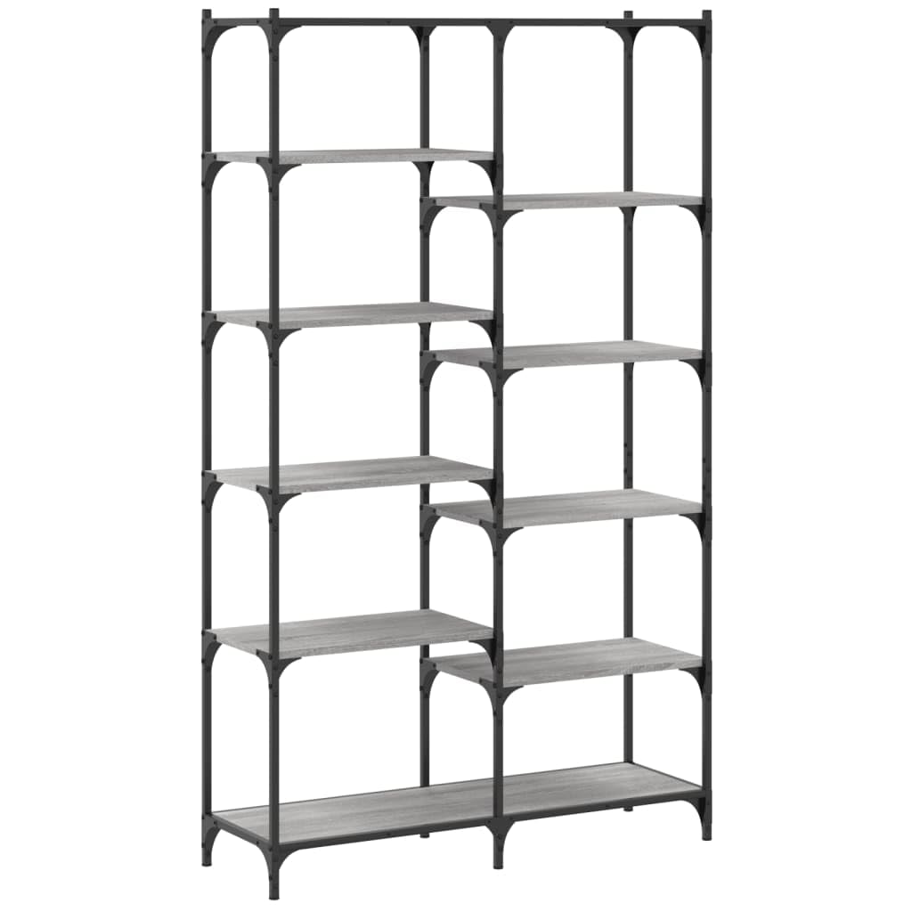 Librería Gris Sonoma 100x32x170 cm Madera y Hierro con patas ajustables para muebles de estilo industrial