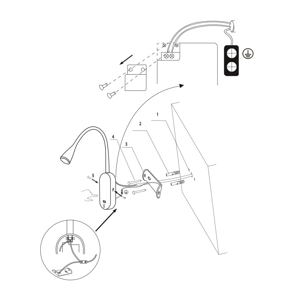 kalb Material für Möbel LED Bettleuchte 'Tulipano II' 4.5W Leseleuchte USB Bettlampe Aufladestation, Farbe:Weiß