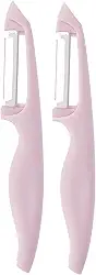Descascador profissional de batata de maçã vegetal com lâmina giratória de cerâmica – Pacote com 2 – descascador de faca de vegetais para chef