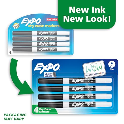 expo dry erase markers low odor ink black fine tip 4 count - whiteboard calendar organization essential supplies for office school classroom teachers