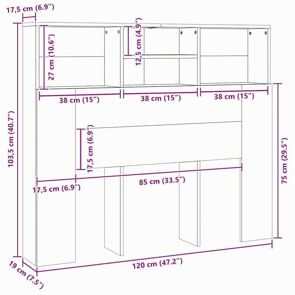 vidaXL Armoire de tête de lit Gris béton 120x19x103,5 cm