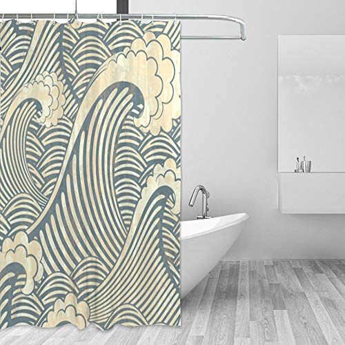 Rideau de douche vagues en polyester de qualité supérieure lavable Colo1