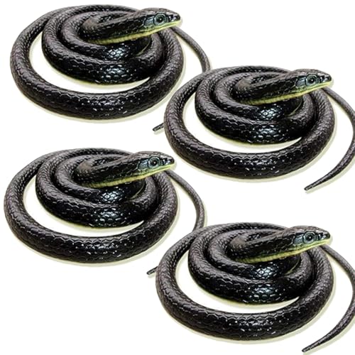 Image of KRySt Brown Lizard and Black Snake Combo Toys | Real Looking Rubber Lizard Toy | Original Look Chipkali Toy | Chipkali and Snake Prank Toys for Kids and Adults (Snake - 4 Nos.)