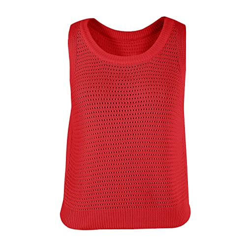 Image of FISACE Womens Crochet Tank Top Sleeveless Knit Summer Sweater | Round Neck, Hollow Out, Lightweight , Casual Crop,Cute Boho Vest