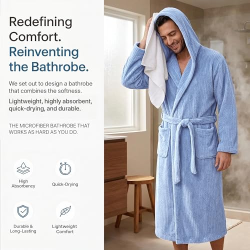 Image of PJGGZ Men's Bathrobes with Hood, Soft Long Towel Robe for Men - Super Absorbent Quick Dry yet Warm
