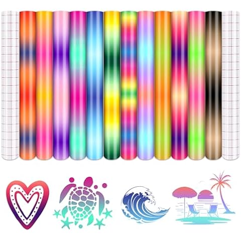 Tintnut Ombre Rainbow Pattern Permanent Vinyl- 12 Sheets 12inchesx10inches Sunset Pattern Adhesive Vinyl Outdoor Vinyl Compatible with Cricut or Silhouette Cover