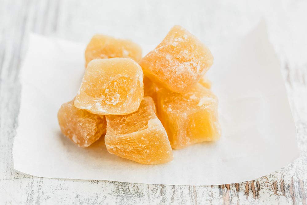 Ingwer getrocknet leicht kandiert Ingwerstücke 250g - 2500g Frischebeutel 100% Natural aromatisch scharf leicht gezuckert kandiert ungeschwefelt ohne Konservierungsstoffe ohne Farbstoffe (1000g)