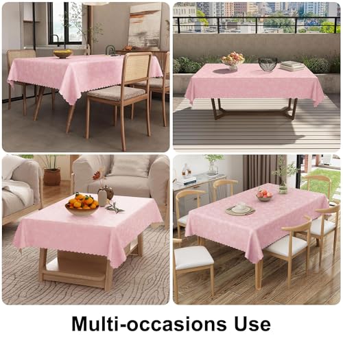 Image of Smiry Rectangle Table Cloth, Waterproof Heavy Duty Vinyl Tablecloths, Wipeable Washable Table Cover for Kitchen, Dining Room & Valentines (Pink, 60 inch X 120 inch)