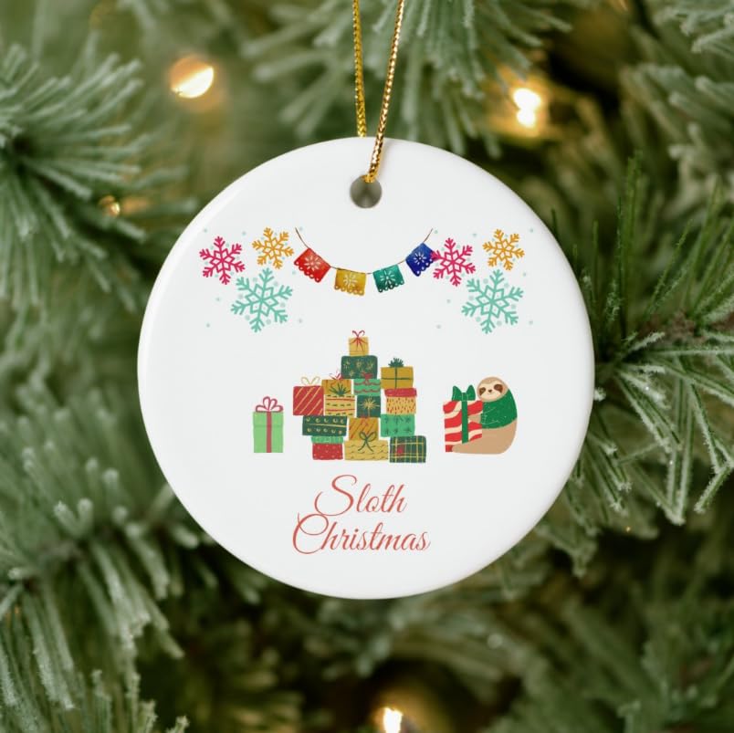 Adorable Sloth Christmas Holiday Ornament, Gift for Sloth Lover, Animal Christmas Hanging Decor