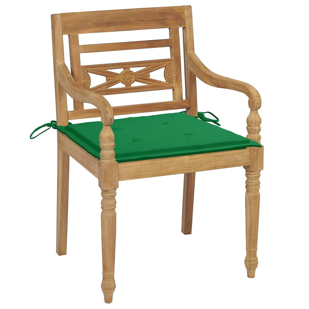 KCCKOM Batavia Chairs 2 pcs with Green Cushions Solid Teak Wood, Outdoor Furniture, Outdoor Chairs