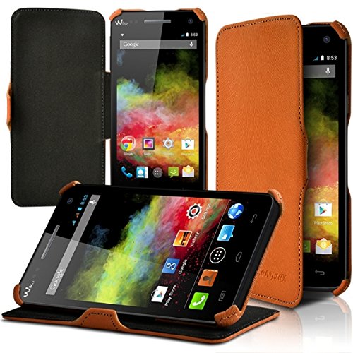 KARYLAX Seluxion - Housse Coque Etui à Rabat Latéral Fonction Support Orange pour Wiko Rainbow +...
