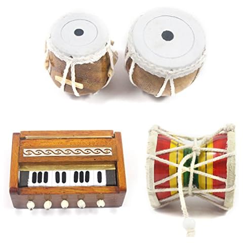 India Meets India Christmas handicraft Miniature Wooden Damroo, Tabla Set, Harmonium (3 Set Fridge Magnets) Showpieces Multi Occasional Premium Gift Cover
