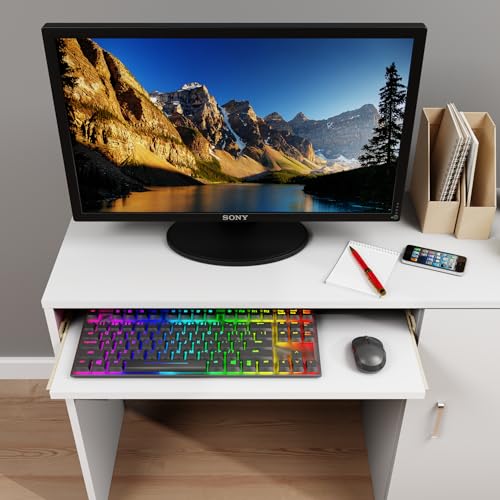 VIKI Engineered Wood Computer Table, Study Table, Desks with Door, Storage, Keyboard Tray for Adults/Students, Office Home | DZUKOU | Frosty White,... - Image 4