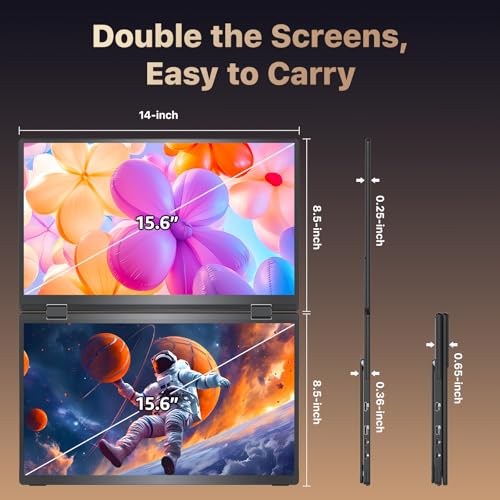 Image of kksmart Portable Monitor for Laptop MacBook Surface PC Xbox PS5, Travel Monitor Second Screen for Laptop, HDMI USB-C VESA Compatible Built-in Speaker, 15.6in