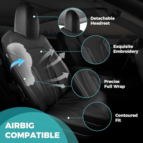 Image of Custom for Tesla Model Y Seat Covers Full Set (B-Black, 2022-2024)