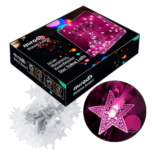 Image of MIRADH 14 Star Shape String Led Light 3 Meter led Lights for Home Decoration Plug in Fairy String Lights, Diwali Lights for Decoration for Home Still Mode Only Strip Lights (14 Star Pink)