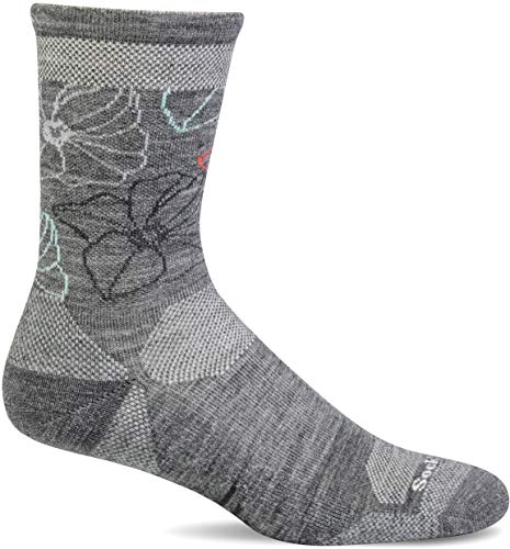 Sockwell Women's Petal Power Crew Moderate Compression Sock, Lt. Grey - M/L