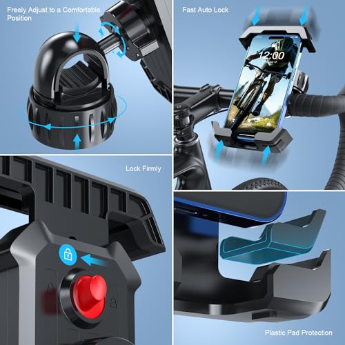Image of Generic TEKING Bike Phone Holder, Motorcycle Phone Mount [Upgraded Lock Button & 360 Rotatable Reinforce Base] - Bicycle /Motorcycle Handlebar Clip Suitable for 4.7 inch inch - 7 inch inch Smartphones, Black