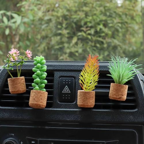 Image of ZOSTLAND Artifical Plant Car Air Vent Clip Decoration,Car Vent Clip Magnet refrigerator stick,Auto Interior Personalized Car Decorations Home Decor Gift (4pcs Plant)