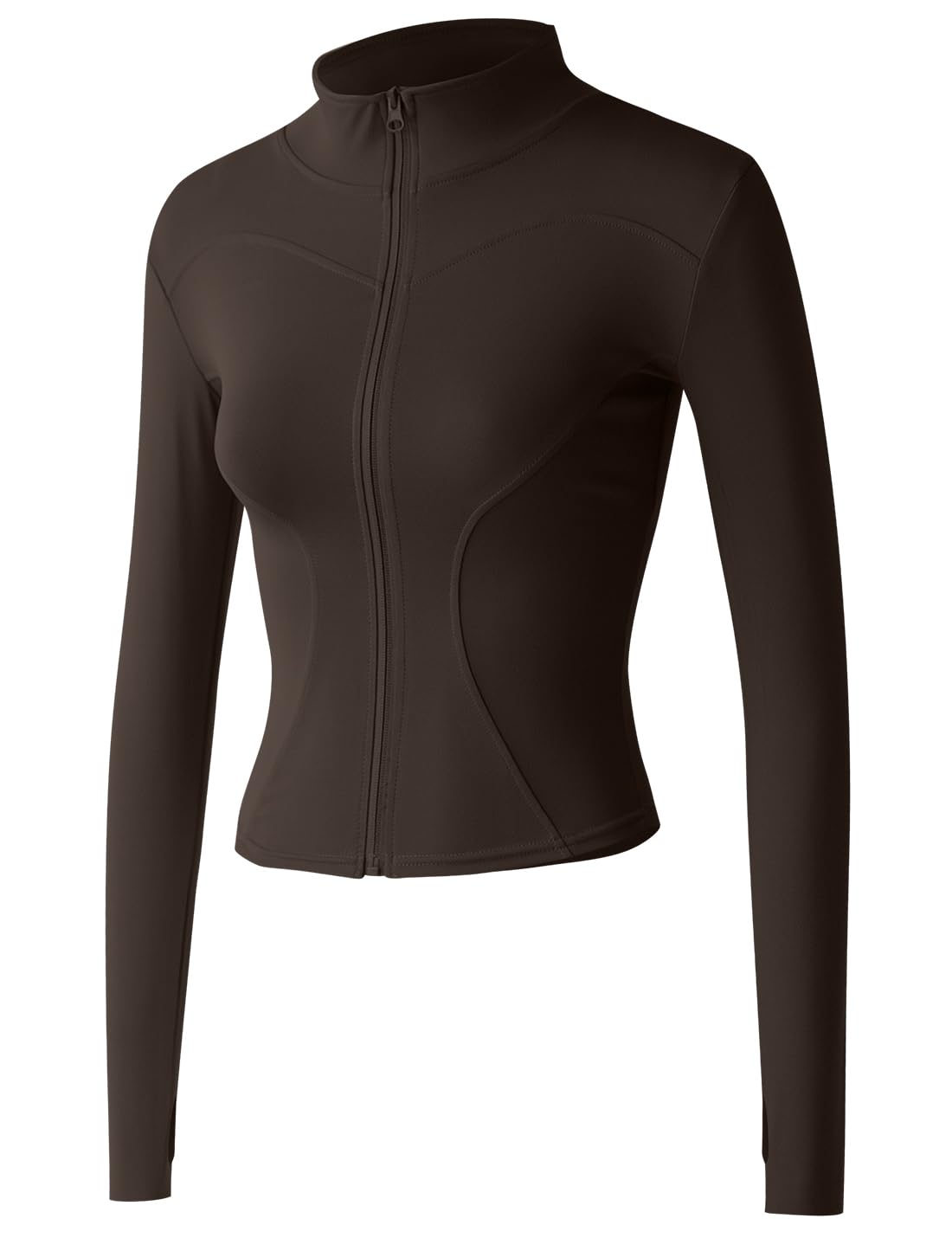 Women's Slim Fit Lightweight Athletic Full Zip Stretchy Workout Running Track Jacket with Thumb Holes-image-2