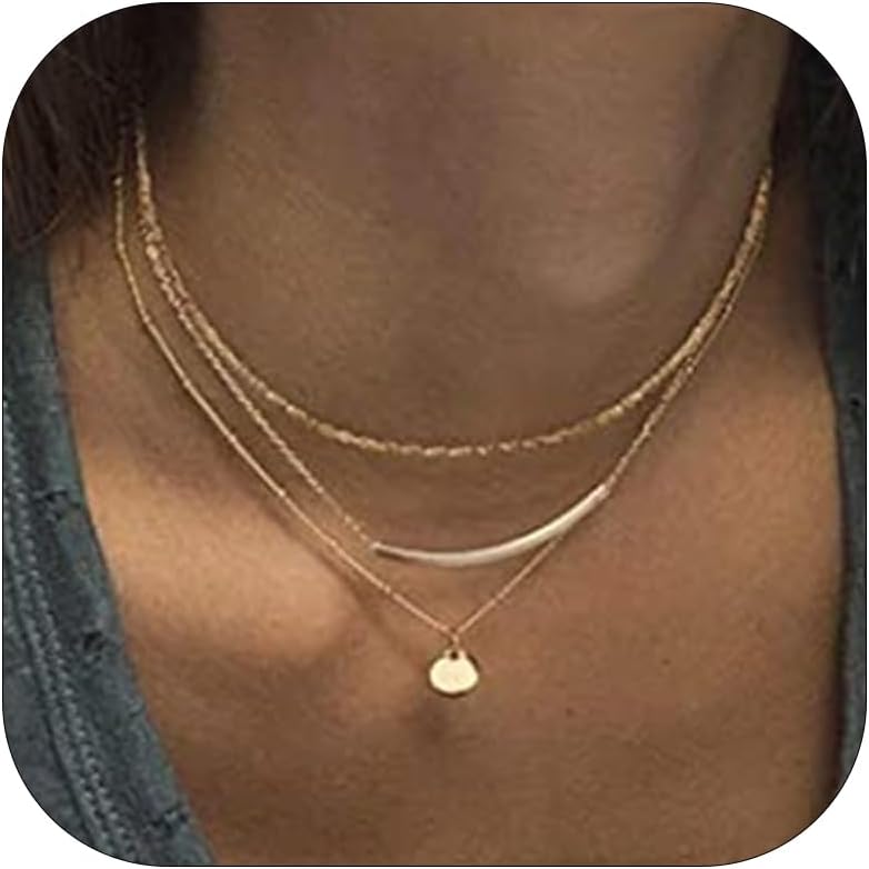 Layered Necklaces Gold Necklace for Women Dainty Coin Choker Necklaces Handmade Pearl Pendant Necklaces Adjustable Layering Chain Necklaces Jewelry Set for Women