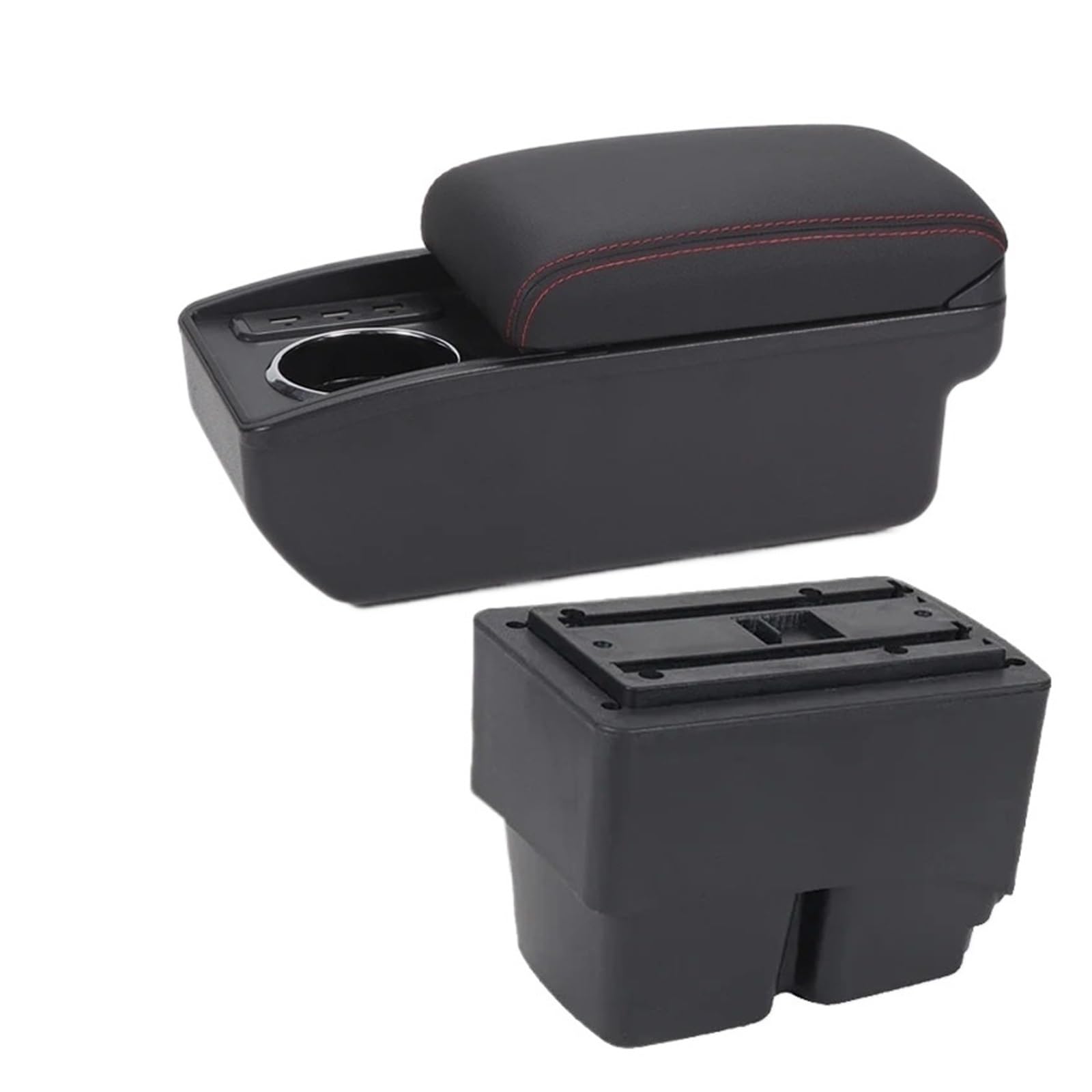 UMDJJU For Fiesta MK7 2009-2017 Storage Box Interior Details Car Accessories Car Centre Console Armrest Box(B1 Black red 6USB)