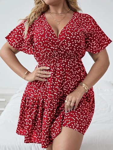 Image of Floerns Women's Plus Size Summer Vacation Wrap V Neck Short Sleeve Ruffle Hem A Line Hawaiian Short Dress