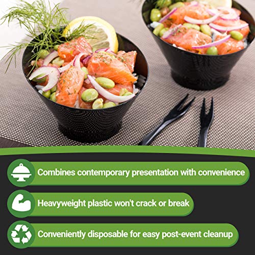 Restaurantware 7 Ounce Plastic Serving Bowls, 100 Round Disposable Bowls - Disposable, Small, Black Plastic Angled Bowls, Recyclable, For Soups, Appetizers, Or Desserts - Restaurantware #TOP5