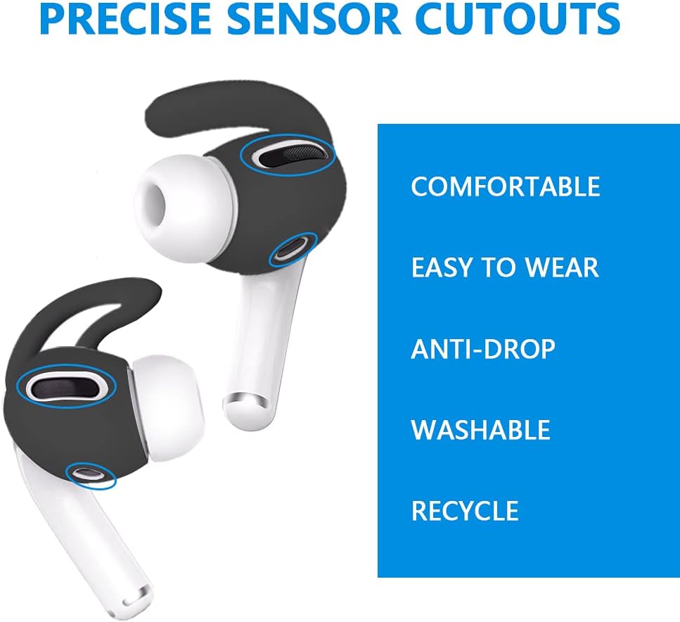 YINVA 3 Pairs Ear Hooks Compatible with AirPods Pro [Three Styles] Accessories Compatible with AirPods Pro Ear Tips (Black)